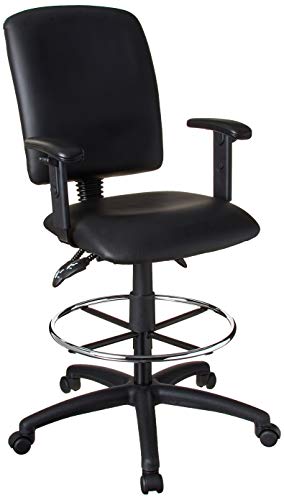 BOSS Office Products B1646 Multi-Function LeatherPlus Drafting Stool with Adjustable Arms, Black