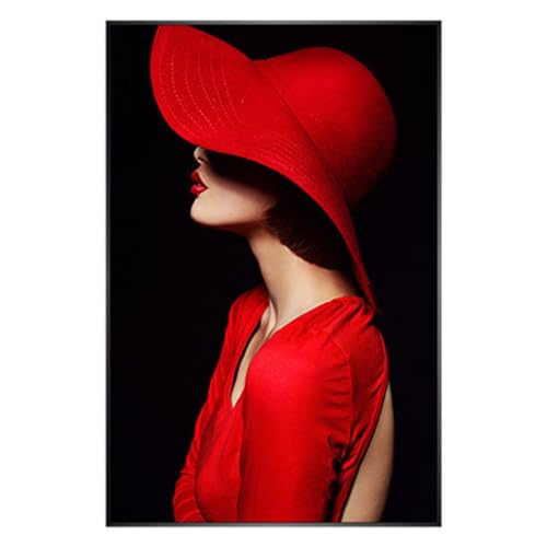 Diamond Painting Complet 60x90cm Fille au Chapeau Rouge T-3312