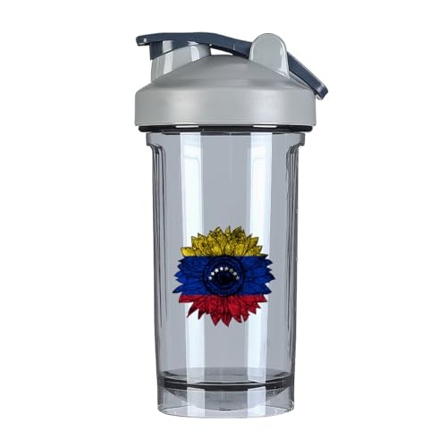 Vintage Sunflower Venezuelans Flag 18 Ounce Shaker Bottle Drink Mixer Leak-proof Pre Workout Protein Shakes Meal Replacement Shakes Bottles 500ML/18 Oz Gray