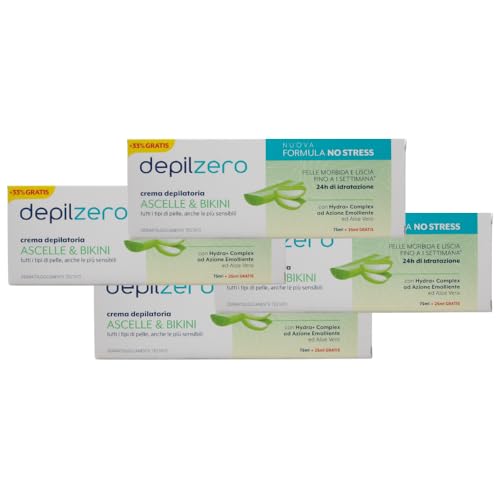 Crema Depilatoria, ASCELLE & BIKINI, Per Tutti i Tipi Di Pelle, Anche Quelle Più Sensibili. Con Hydra+ Complex Ad Azione Emoliente Ed Aloe Vera 100ml (4 Unità)