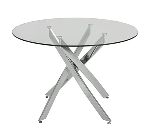 WORKOME Mesa Diseño Redonda, Armazón Cromado, 100 cms De Diámetro, Altura 75 cm., Tapa de Cristal Templado con Acabado Transparente.