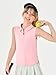 Haloumoning Girls Athletic Sleeveless Golf Polo Shirts Kids Quarter Zip Quick Dry Workout Tank Tops 5-14 Years Pink