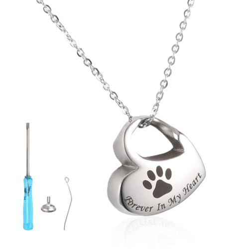 uinnossvc Urne Halskette für Asche, Herz Urne Kette mit Gravur, Halskette mit Gravur Herz, Edelstahl Asche Schmuck Memorial Anhänger mit Trichterfüller Kit