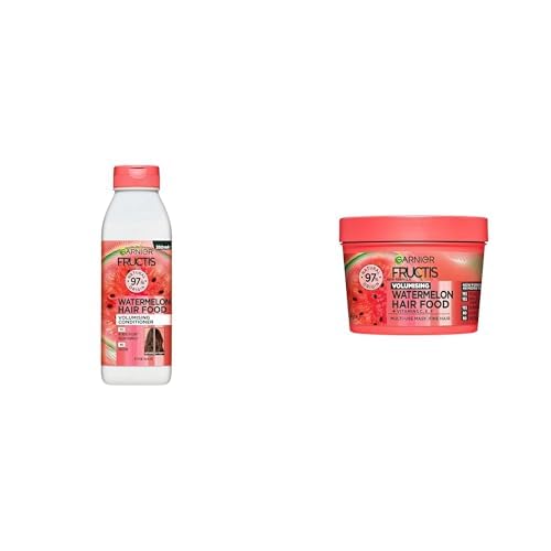 Garnier Fructis, Conditioner, Detangling And Plumping, Hair Food Watermelon, 350ml & Garnier Fructis, 3-in-1 Hair Mask, Plumping & Hydrating, Hair Food Watermelon, 390ml