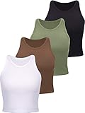 4 Pieces Basic Crop Tank Tops Women Sleeveless Racerback Crop Tops Cotton Sport Crop Tops for Lady Girls Daily Wearing (Black, Green, Coffee, White,Large)