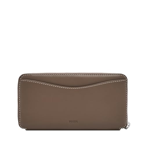 Image of Fossil Women's Wallet, Lennox Leather Zip Around Clutch Wallet for Women, Smoke