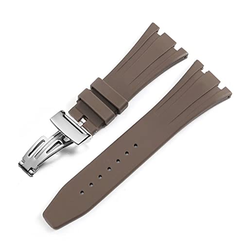 Bracelet montre caoutchouc 28mm marron argent compatible AP Royal Oak 15400