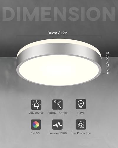 Image of Ken & Ricky 12 inch Modern Flush Mount Ceiling Light,Brush Nickel,2 Pack