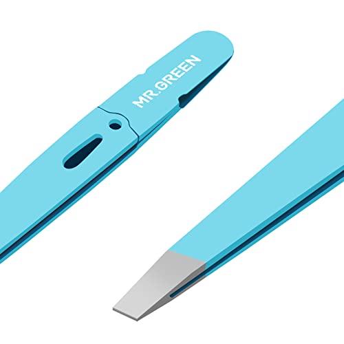 MR.GREEN Eyebrows Tweezers Colorful Beauty Fine Hairs Puller Makeup Tools Stainless Steel Slanted Eye Brow Clips Removal (Blue)