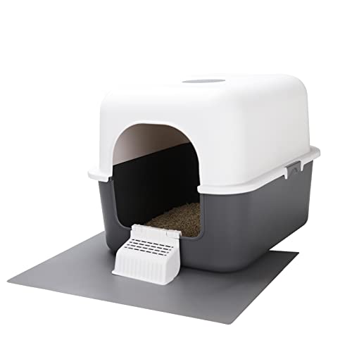 Sfozstra Cat Litter Box With Pedal, Fully Enclosed Leak-Proof Urine Litter Box, High Edge And Odorless Cat Litter Box, Easy To Carry And Clean (Grey With Handle, L) #TOP13