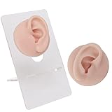 Omquot Patrón de oreja de silicona de alta simulación para la práctica de perforación con soporte de acrílico, mejora las habilidades para la enseñanza de perforación de orejas, experiencia, #712