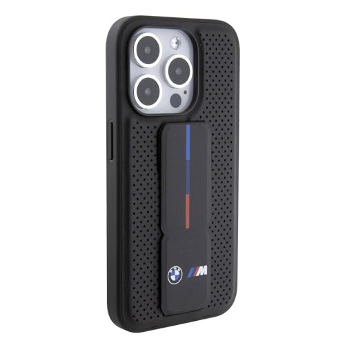 CG MOBILE BMW Gripstand Étui en Cuir PU Lisse avec Motif perforé pour 15 Pro Noir