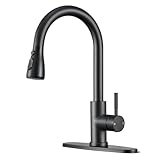 SOEBIZ Kitchen Faucets with Pull Down Sprayer, High Arc Single Handle Stainless Steel Commercial 1 or 3 Hole Kitchen Sink Faucet for Farmhouse Camper Laundry RV Bar, Black