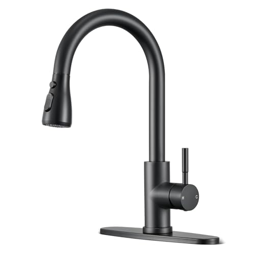 SOEBIZ Kitchen Faucets with Pull Down Sprayer, Matte Black High Arc Single Handle Stainless Steel Sink Faucet for 1 or 3 Hole, Ideal for Farmhouse RV Laundry Bar Camper & Commercial