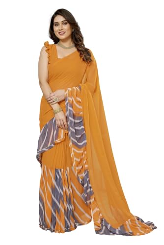 Image of RAJESHWAR FASHION WITH RF Women's Ruffles Georgette Sarees For Women With Lace & Solid Blouse(Jacket Saree)