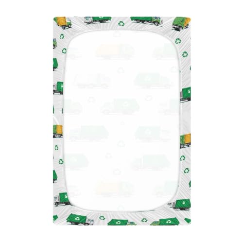 Image of Recycling Garbage Trucks Crib Sheets Soft Breathable Fitted Baby Crib Sheets Mattress Cover for Girls Boys, 52 inch x 28 inch x 9 inch