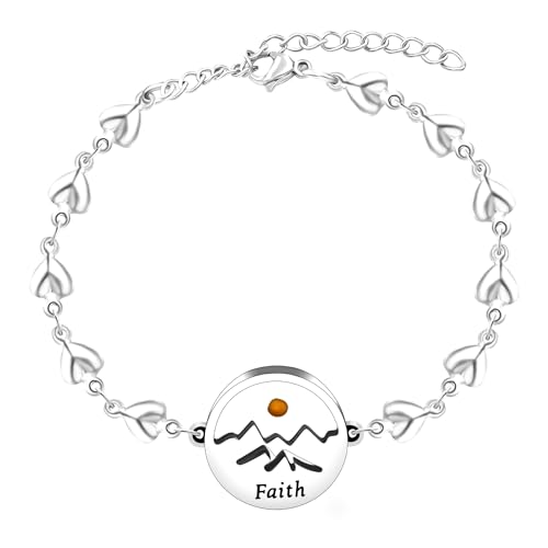 Image of Uloveido Stainless Steel Heart Chain Link Bracelet - Religious Inspirational Mustard Seed Charm Bracelet for Women Lady Y4431