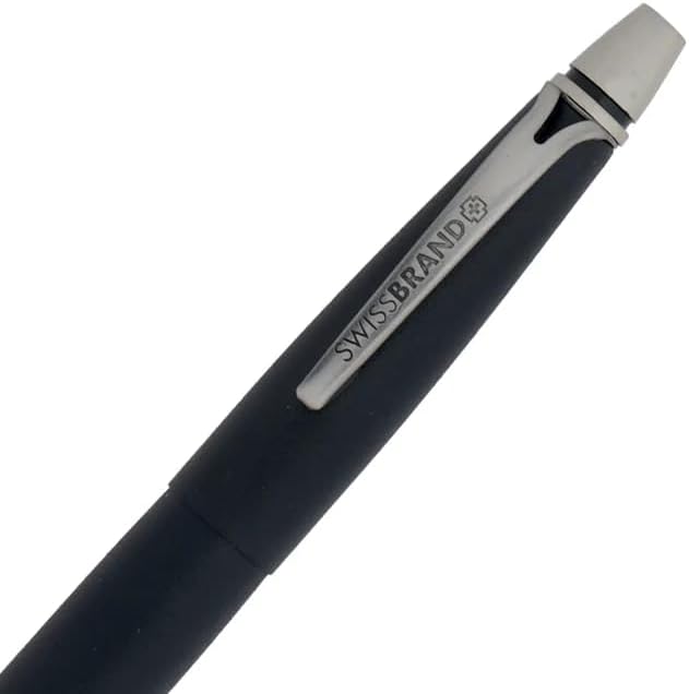 Swissbrand Vivid 2532 Matte Black Chrome Ballpoint Pen With Chrome Trim – Elegant Brass Body, Smooth Writing, 0.6Mm Tip, Ideal Gift For Him/Her, Black Ink