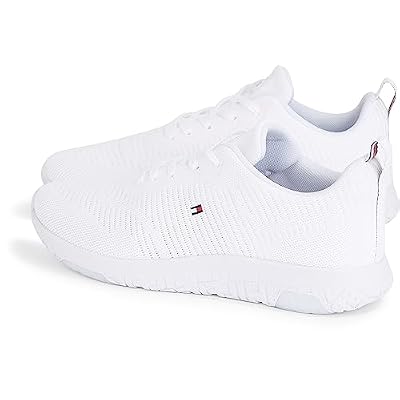 Tommy Hilfiger Men's Runner Trainers Corporate Knit Rib Runner Sports Shoes, White, 10