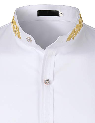 ZEROYAA Mens Hipster Gold Embroidery Mandarin Collar Slim Fit Long Sleeve Casual Dress Shirts4
