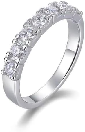 Moissanite Half Eternity Band Ring, S925 Sterling Silver, Round Brilliant Cut, Prong Setting, 0.7CT, Wedding Anniversary Ring for Women