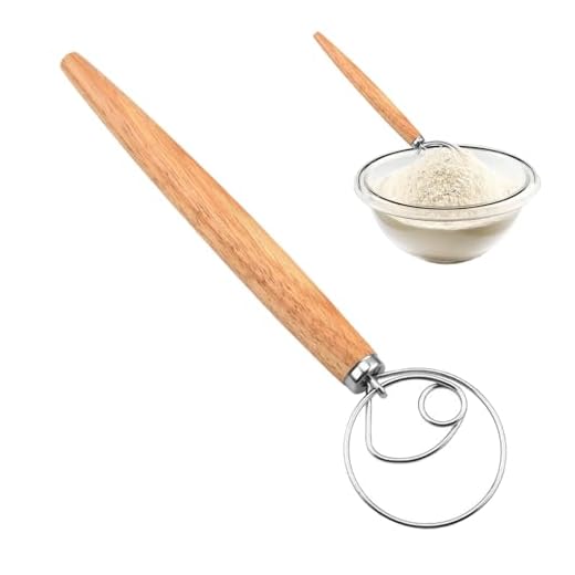 Batidora Danesa Manual, Amasadora de Masa Herramienta Atidora Danés Grande de Madera con Anillo de Acero Inoxidable Batidor de Pan Holandés Tradicional Herramienta para Hornear Pan Masa Galletas Pizza
