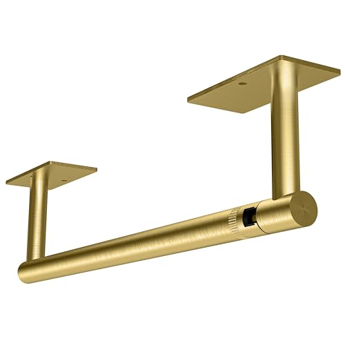 Image of RUACQ Paper Towel Holder Under Cabinet, Wall Mounted or Adhesive Stainless Steel Paper Towel Holder,Square Base Paper Towel Rack for Kitchen, RV, Bathroom (Brushed Gold)