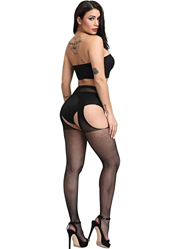 Image of Women's Floral Fishnet Stockings with Attached Garter Belt