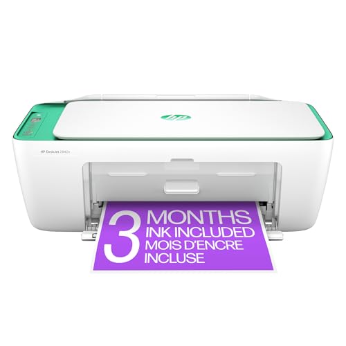 HP DeskJet 2842e Wireless All-in-One Colour Inkjet Printer (Aurora Green), Scanner, Copier, Best for Home, 3 Months of Ink Included (588R7A)