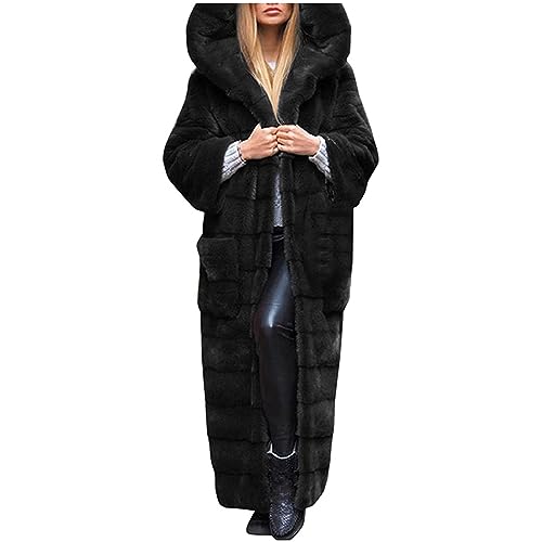Winter Coats for Women Faux Fur Coat with Hood Plus Size Warm Fashion Fuzzy Open Front Long Cardigan Sherpa Overcoat