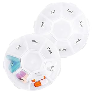 WLLHYF 2 stuks wekelijkse dagelijkse reizen pillendoos organisator, 7 dagen 1 keer per dag pillendoos, draagbare reizen pil geval voor medicatie vitaminen, levertraan, pillen, supplementen