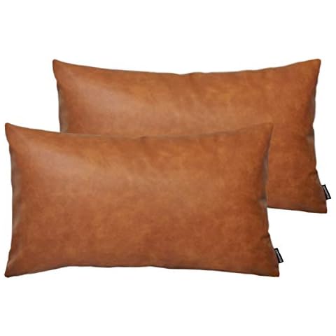HOMFINER Faux Leather Lumbar Pillow Covers Cover