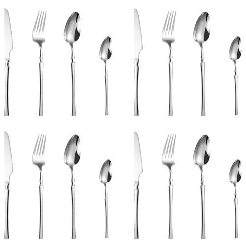 Image of aDai Sterling Silver Silverware Set | Satin Finish 16-Piece Korean Vintage Style Flatware Set | Dishwasher Safe Stainless Steel Cutlery for Home, Restaurant & Gifting