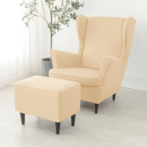 Funda elástica para sillón orejero con otomana que renueva y protege muebles de spandex