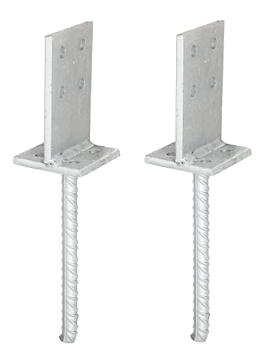 Alberts 215163 Ancre de poteau en T | à visser ou à sceller | galvanisée à chaud | taille de la traverse 130 x 80 mm | ancrage béton 200 mm | Set de 2 pièces