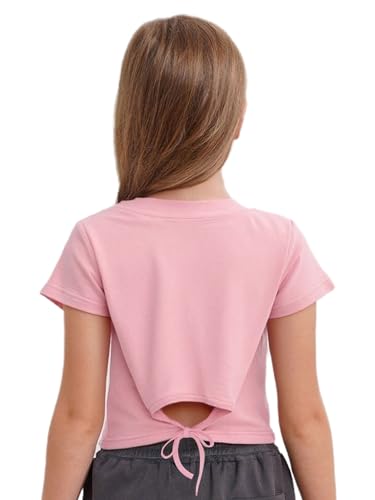 Kids Girls Bowknot Printed Short Sleeve Crop Top Round Neck Lace-up Back T-Shirt for Holiday Party Playwear2
