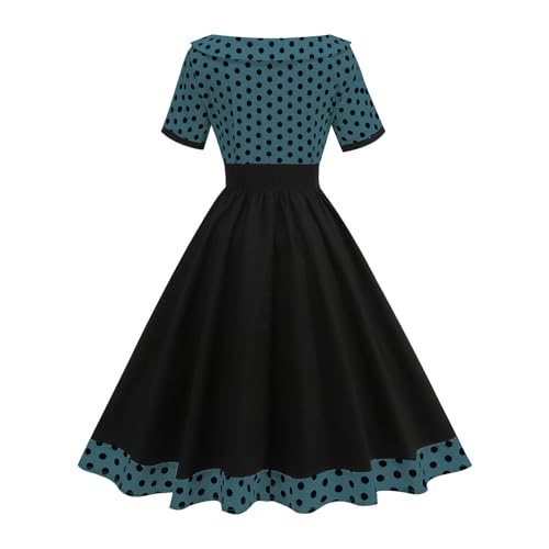 Image of Women's Boat Neck Polka Dot Cocktail Midi Dress Vintage Retro 1950s Style Swing Tea Length Wedding Guest Party Dresses
