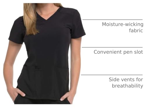 Dickies EDS Essentials Scrubs, V-Neck Womens Tops with Four-Way Stretch and Moisture Wicking DK615, S, Black - image 4