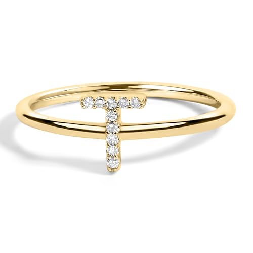 10K Yellow Gold Diamond Accent Initial "T" Ring - Size 7