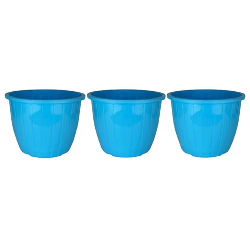 Image of Go Hooked Sunshine Flower Pot /Planters for Home Decor, Plastic Pots for Gardening /Home, Flower Pots Indoor-Outdoor & Planter for Plants (Blue) (Pack of 3)