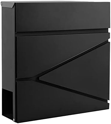 YOOBOX Mailbox Wall Mount, Steel Mail Boxes with Key Lock and Newspaper Compartment, Drop Box for Waterproof & Rust-Proof, Large Capacity, for House, 14.57 x 14.57 x 4.33 inch, Black MD021 Pro