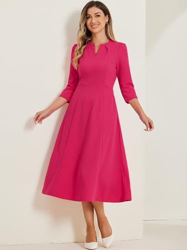 Image of Allegra K Womens 3 /4 Sleeve A-Line Business Work Formal Midi Dress