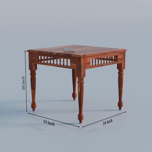 Image of Dining Table 4 Seater | Solid Sheesham Wood Four Seater Dining Table Set with 4 Cushioned Chairs | Rectangular Dinner Table for Home, Kitchen & Living Room, Honey Finish