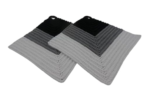 Zwei Gehäkelte Topflappen, Schwarz, Grau, Weiß, Angelika Patschi