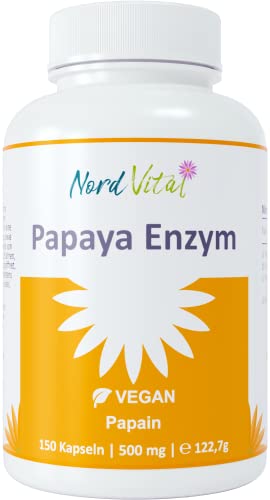 NEU! Papaya Enzym - HOCHDOSIERT! - 150 Kapseln - 1500 mg Papain pro Tagesdosis - Vegan - ohne unerwünschte Zusätze - natürliches Verdauungsenzym aus Papaya-Extrakt - deutsche Produktion Cover