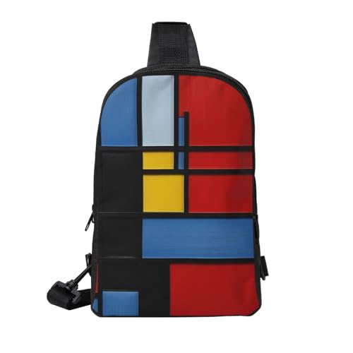 Composition In Red Yellow Blue And Black Printed Chest Bag Dual Pocket Diagonally Chest Messenger Bag2