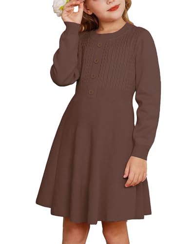 GRACE KARIN Girl Dress Long Sleeve Sweater Ruffle Button Front Knit Casual  Fall Winter Dresses for Girls 5-12