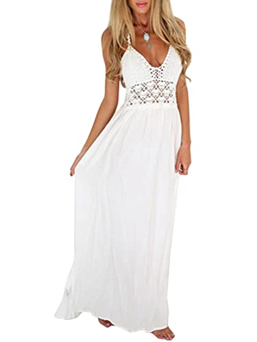 Minetom Maxikleider Damen Sommerkleid Casual Loose Ärmellos V Ausschnitt...