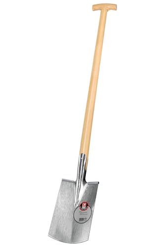 Pionier-Damenspaten Gärtner Form | für leichte bis mittelfeste Böden und vielseitige Gartenarbeiten | extra leicht, gehärtet, mit Tritt, Eschen-T-Stiel 85 cm | von IDEALSPATEN