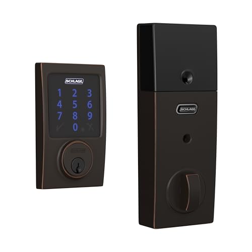Schlage Connect Smart Deadbolt Lock with Touchscreen Keypad, Keyless Front Door Entry, Z-Wave Plus Compatible, Aged Bronze, BE469ZP CEN 716